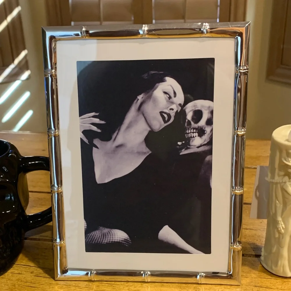 Vampira Silver Photo Frame w Black Skull Mug & cream Candle Halloween decor - Picture 4 of 16